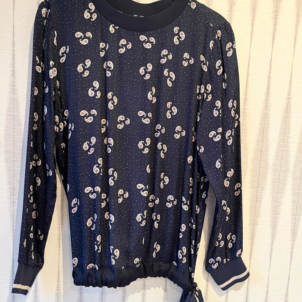 Yaya Navy Paisley Print Blouse size 38/ medium